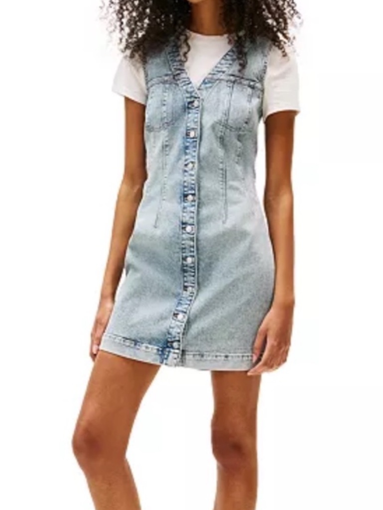 Nwt Tommy Hilfiger Denim Mini Dress V-Neck Button Front Y2k Size S